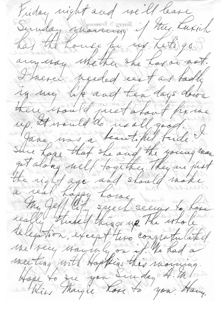 Letter from Harry S. Truman to Bess W. Truman