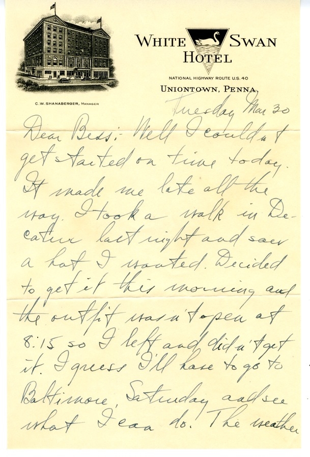 Letter from Harry S. Truman to Bess W. Truman