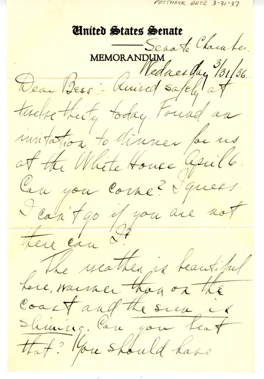 Letter from Harry S. Truman to Bess W. Truman