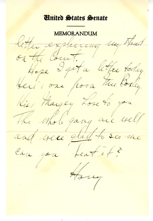 Letter from Harry S. Truman to Bess W. Truman