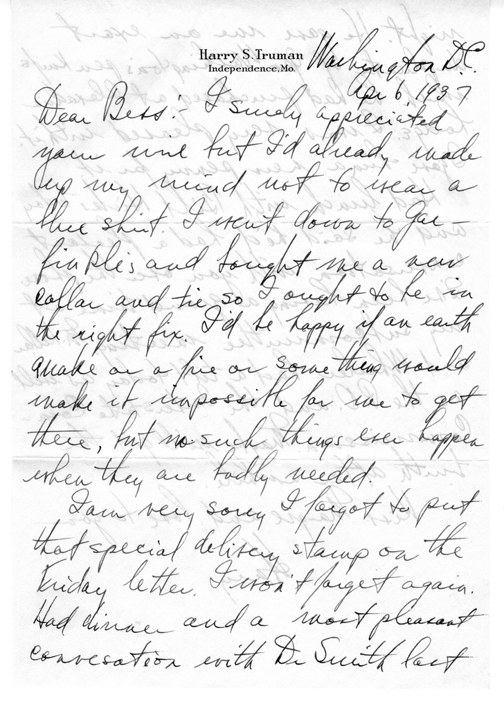 Letter from Harry S. Truman to Bess W. Truman