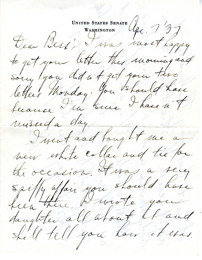 Letter from Harry S. Truman to Bess W. Truman