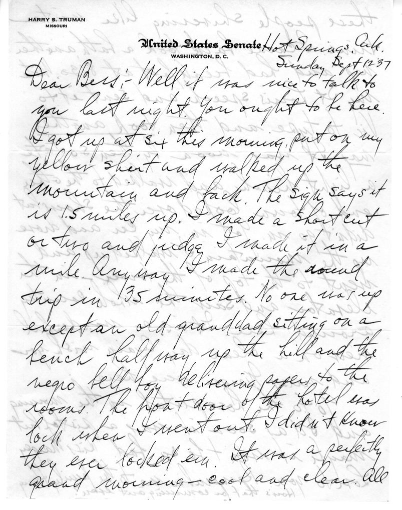 Letter from Harry S. Truman to Bess W. Truman