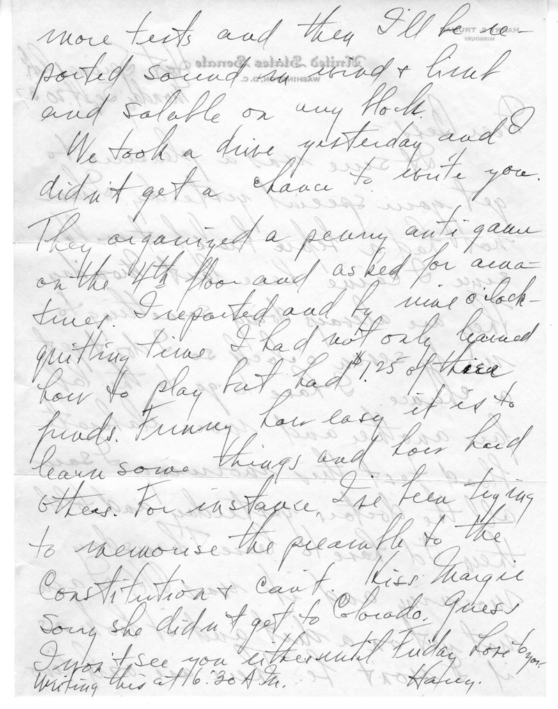Letter from Harry S. Truman to Bess W. Truman