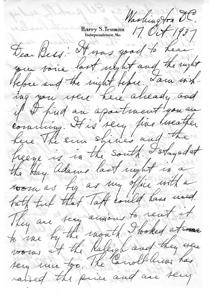 Letter from Harry S. Truman to Bess W. Truman