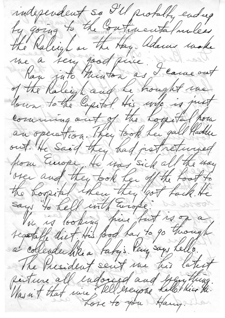 Letter from Harry S. Truman to Bess W. Truman