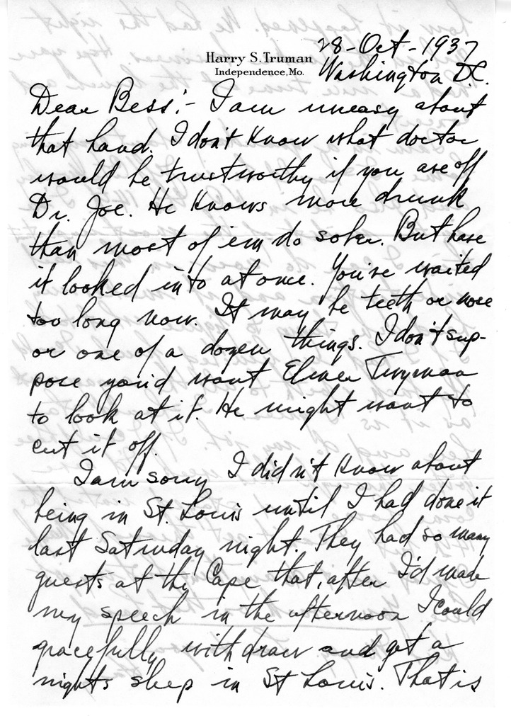 Letter from Harry S. Truman to Bess W. Truman