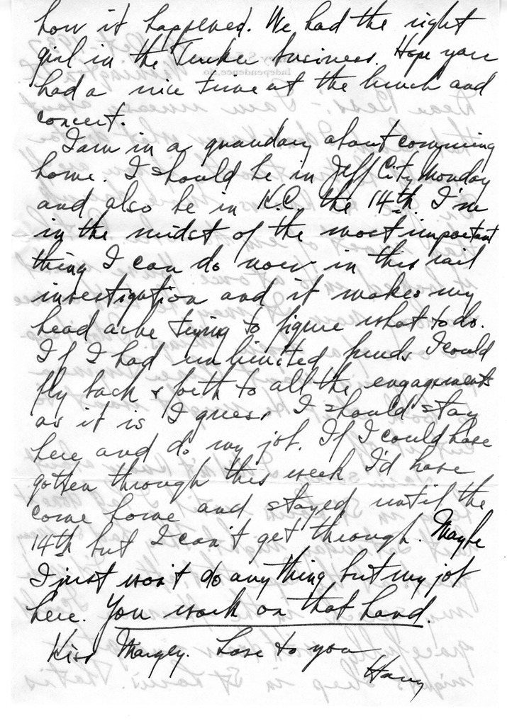 Letter from Harry S. Truman to Bess W. Truman