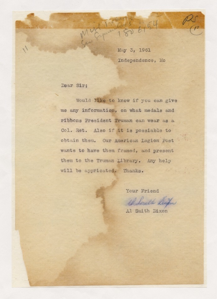 Letter from Al Smith Dixon to the Adjutant General
