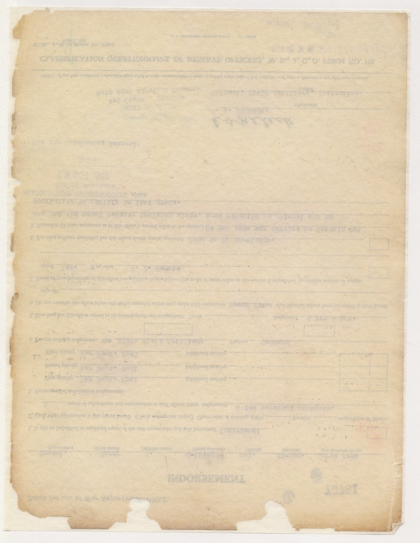Classification Questionnaire of Reserve Officers Indorsement for Harry S. Truman