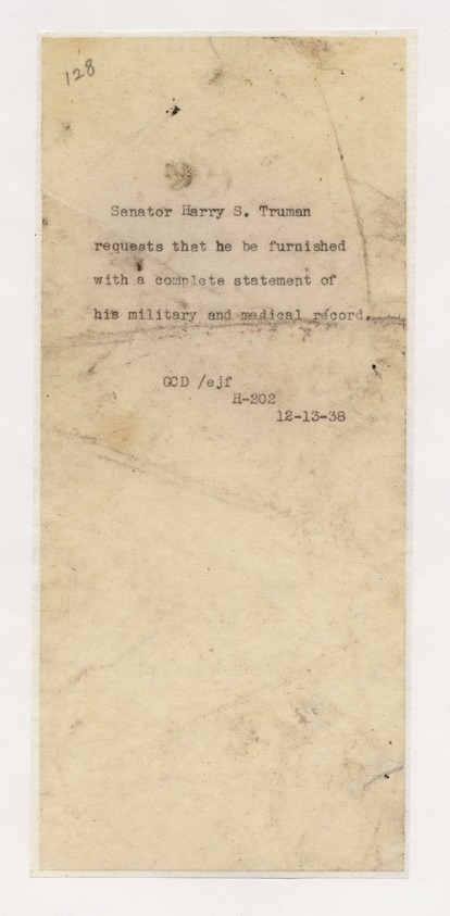 Memorandum from Unidentified Source for Military Record File of Senator Harry S. Truman
