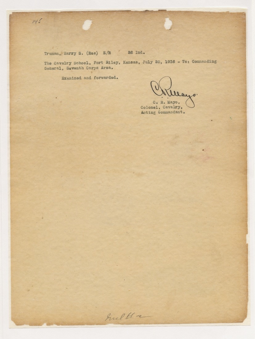 Memorandum from Colonel C. R. Mayo to Commanding General, Seventh Corps Area