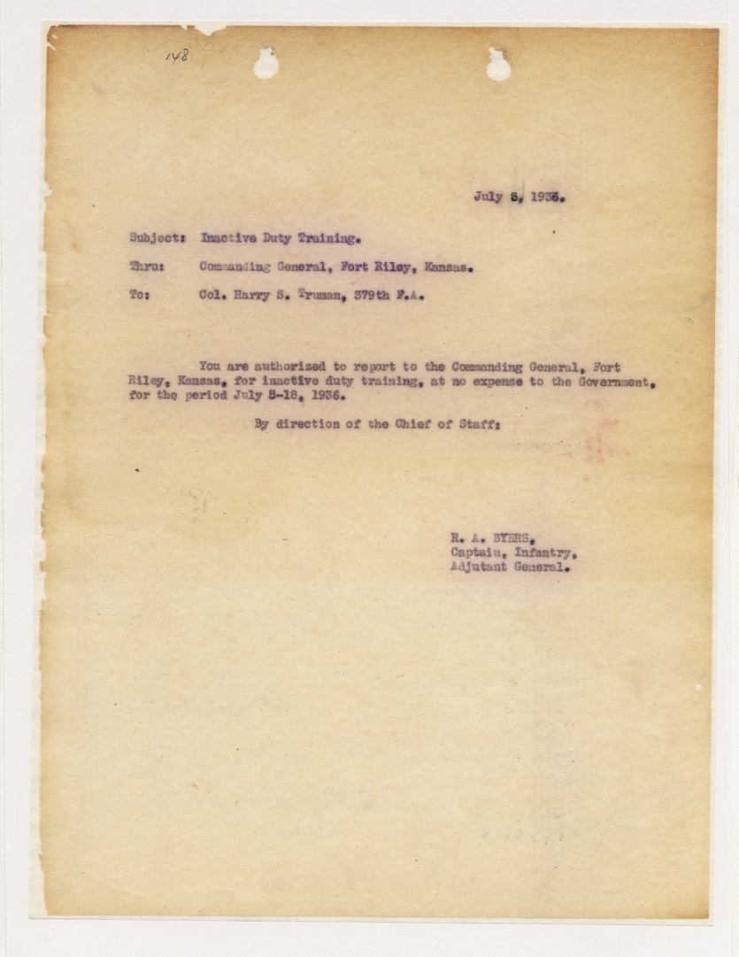 Memorandum from Captain R. A. Byers to Colonel Harry S. Truman