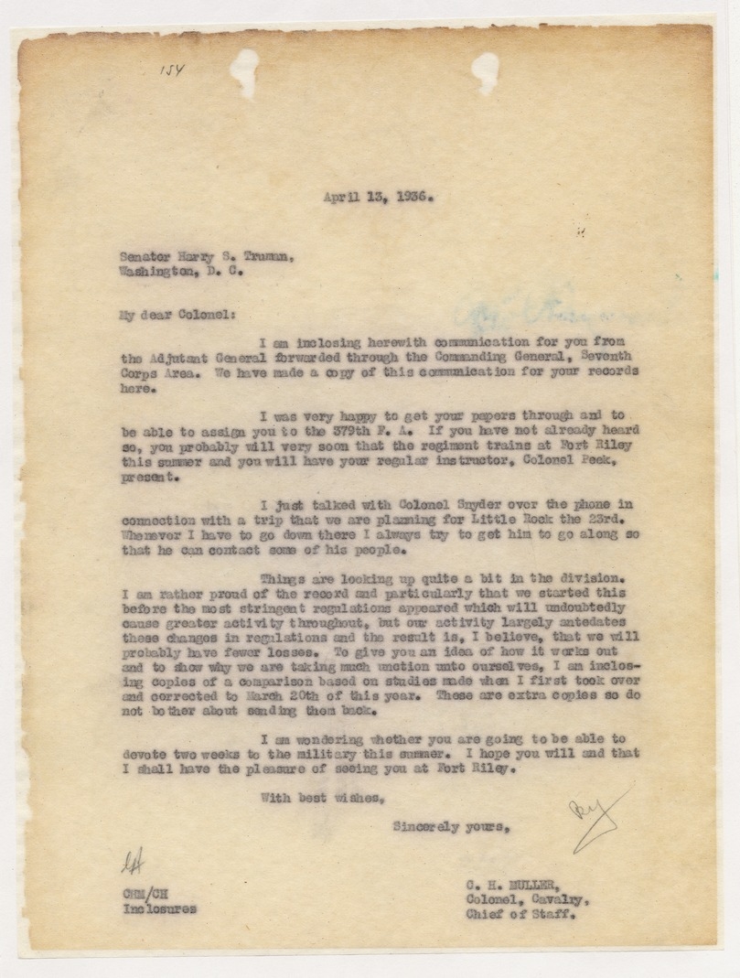 Memorandum from Colonel C. H. Muller to Senator Harry S. Truman