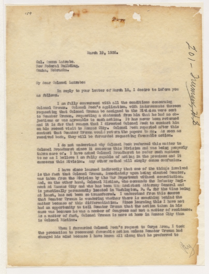 Letter from Colonel C. H. Muller to Colonel Osmun Latrobe