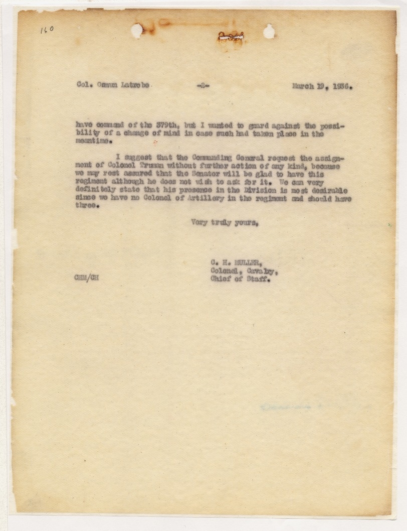 Letter from Colonel C. H. Muller to Colonel Osmun Latrobe