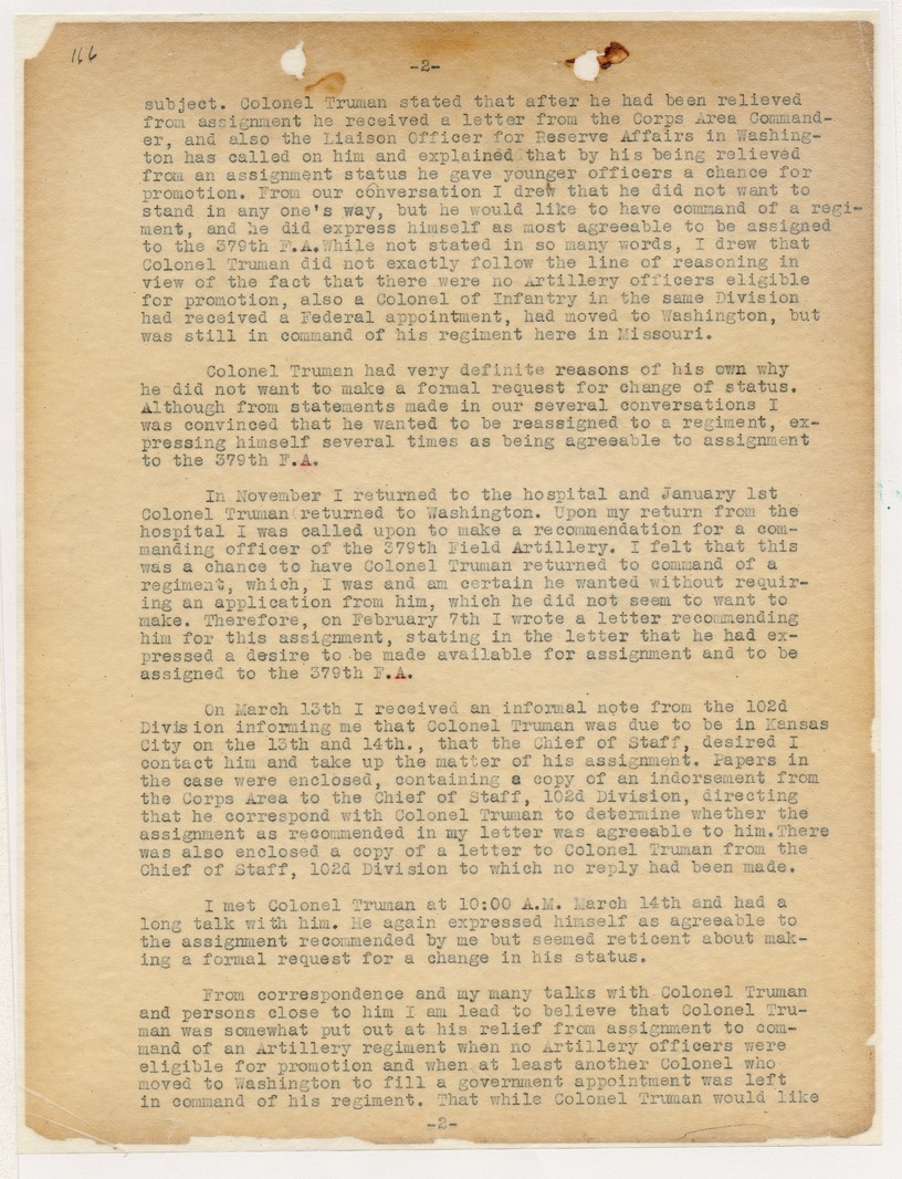 Memorandum from Lieutenant Colonel G. M. Peek to Colonel H. H. Broadhurst