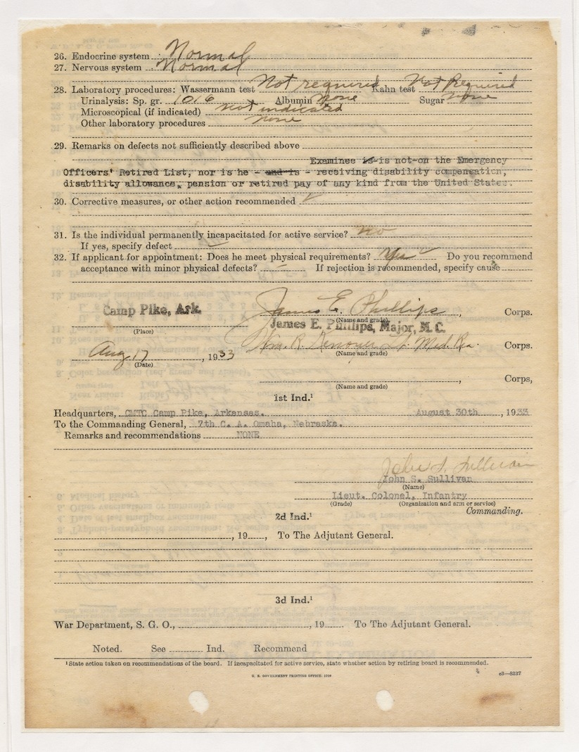 Report of Physical Examination for Colonel Harry S. Truman