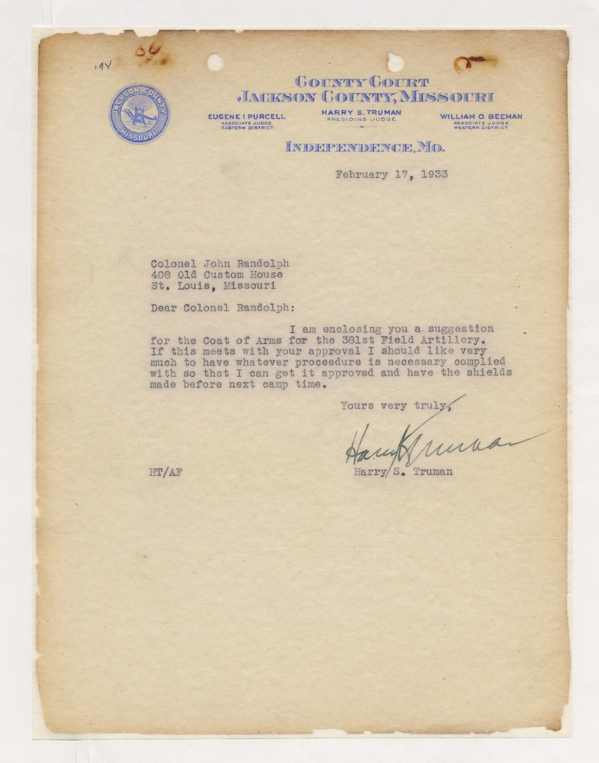 Correspondence Between Colonel Harry S. Truman and Colonel John Randolph