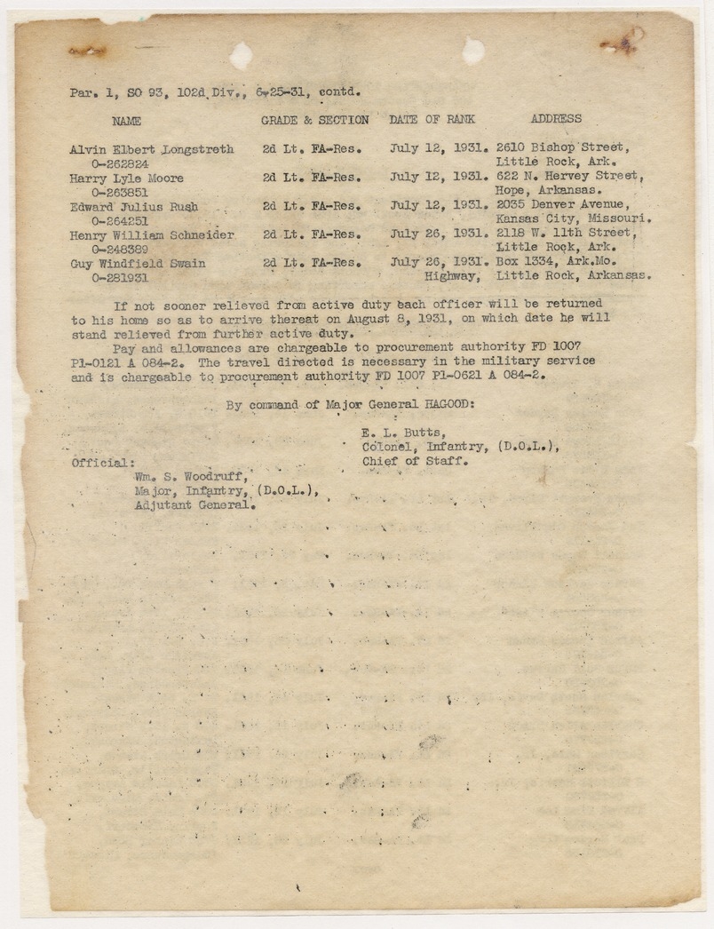 Special Orders No. 93, Call to Active Duty for Lieutenant Colonel Harry S. Truman