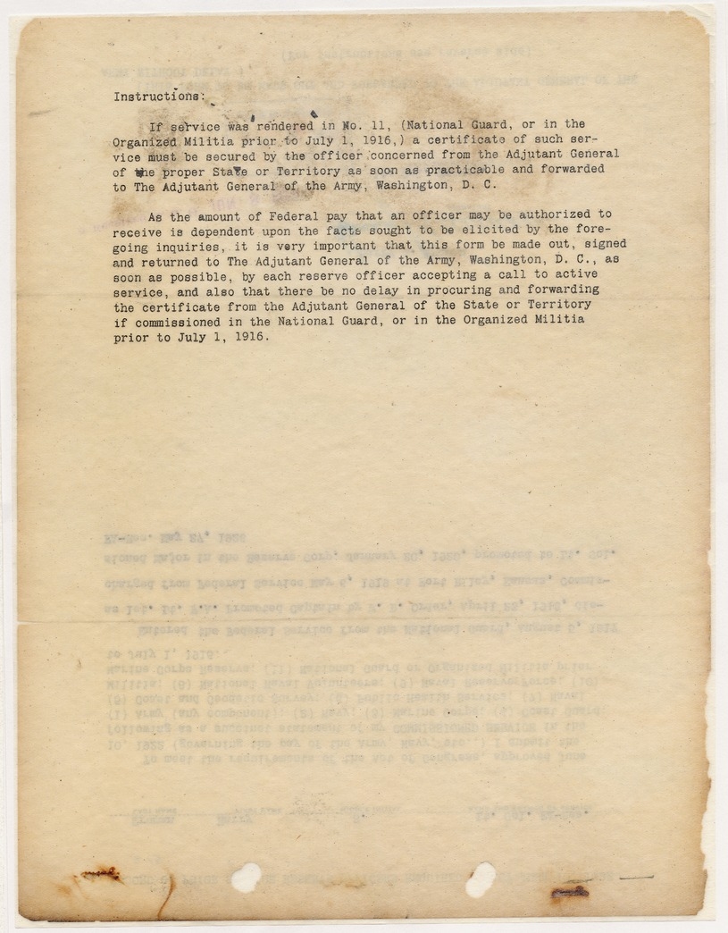 Record of Prior Service Reserve Officers Required for Lieutenant Colonel Harry S. Truman