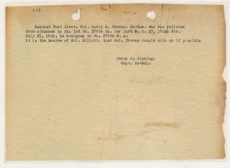 Memorandum from Captain Percy C. Fleming