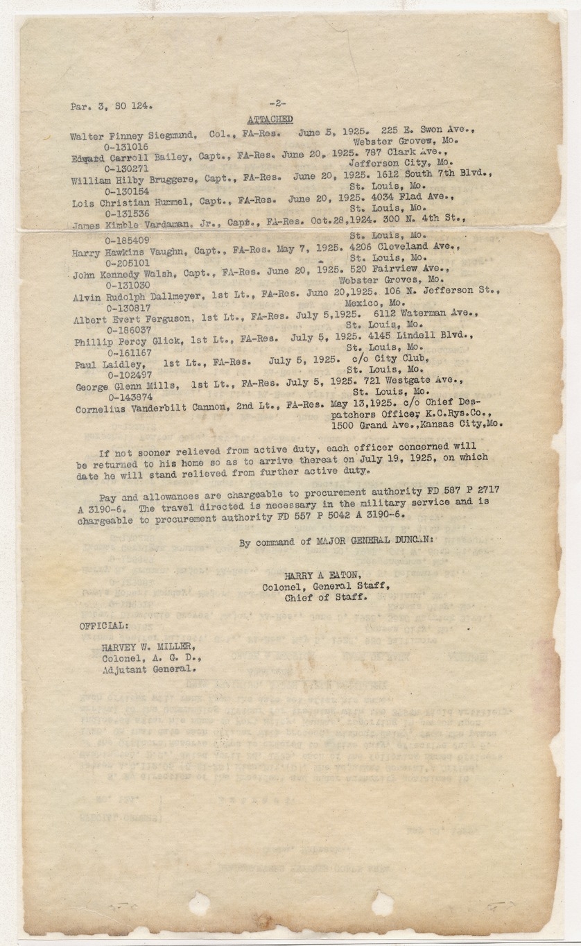 Call to Active Duty Special Orders No. 124 for Major Harry S. Truman