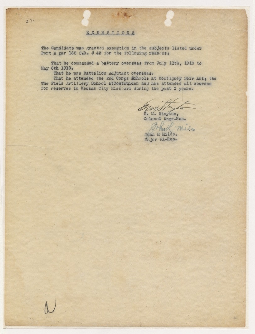 Memorandum from Colonel E. M. Stayton and Major John M. Miles