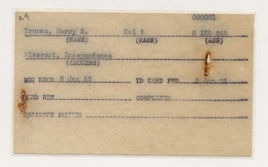 Identification Card for President Harry S. Truman