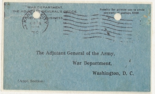 Postcard for Reporting Current Address to War Department for Harry S. Truman