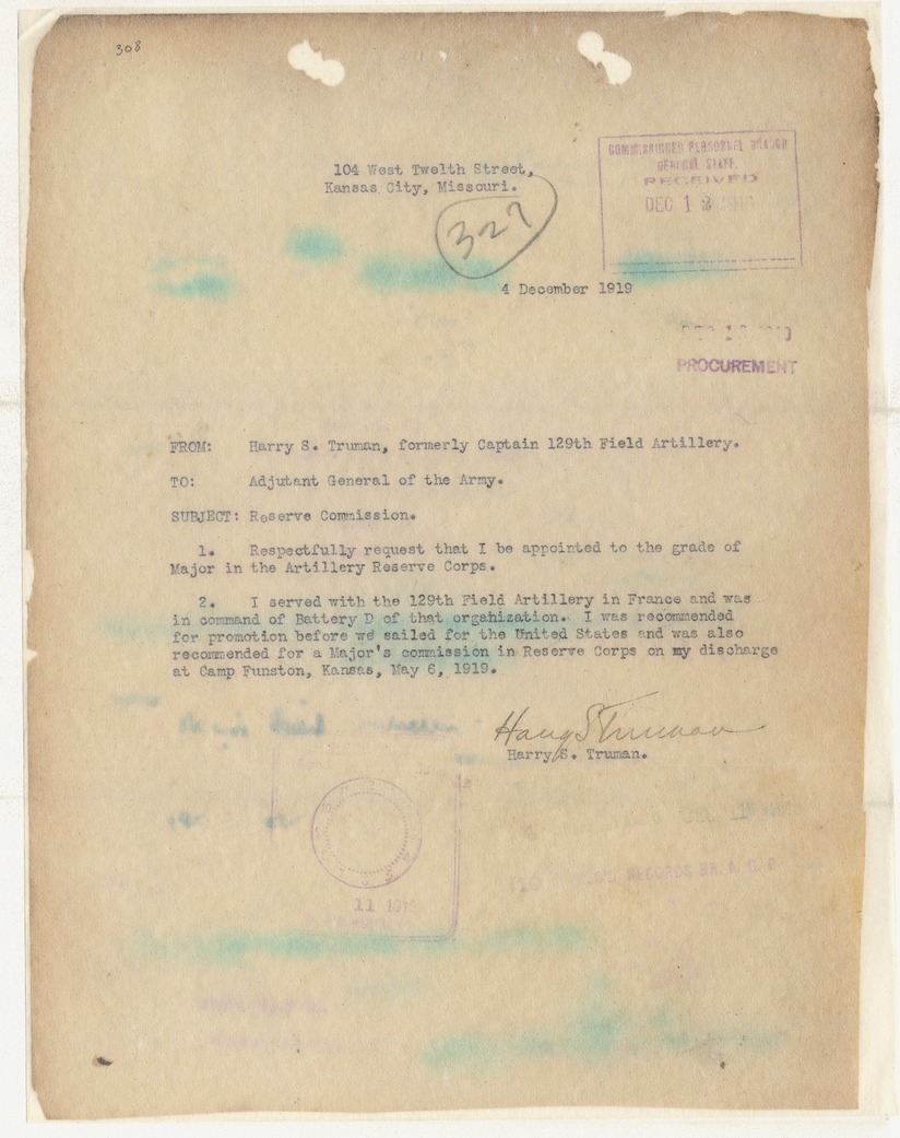 Memorandum from Harry S. Truman to the Adjutant General