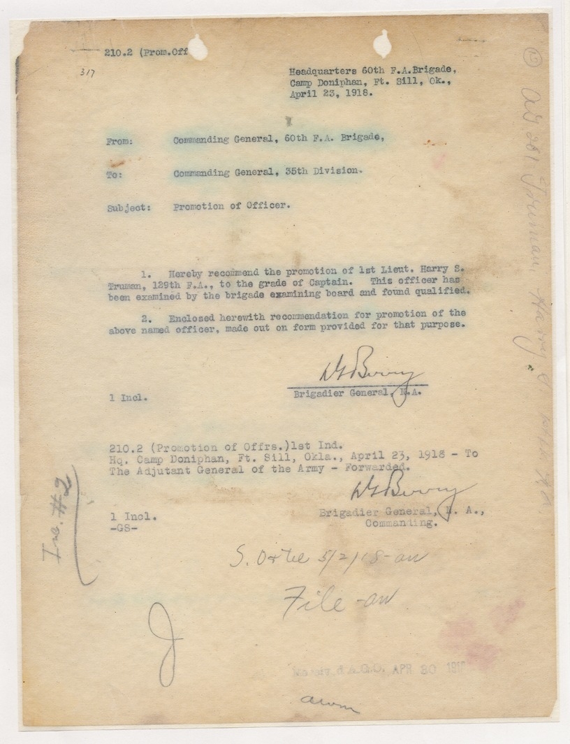 Memorandum from Commanding General, 60th Field Artillery Brigade, to Commanding General, 35th Division