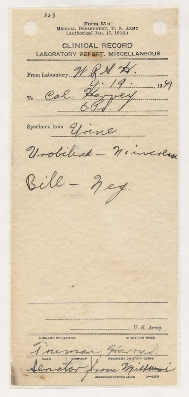 Clinical Record Reports for Senator Harry S. Truman