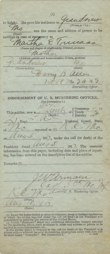 National Guard, State of Missouri, Enlistment Paper of Harry S. Truman