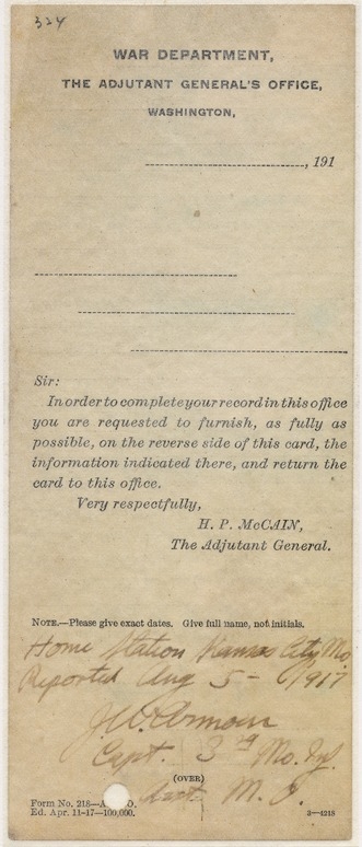 Enlistment Paper for Harry S. Truman
