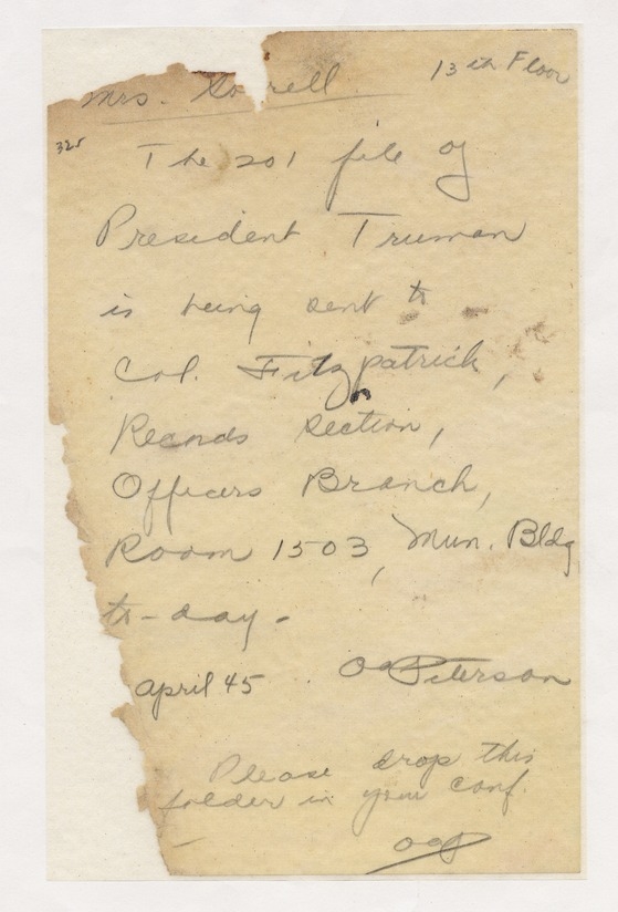 Handwritten Note from O. A. Peterson to Mrs. Sorrell