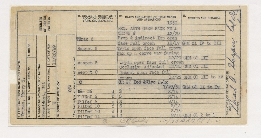 Report of Dental Survey for President Harry S. Truman