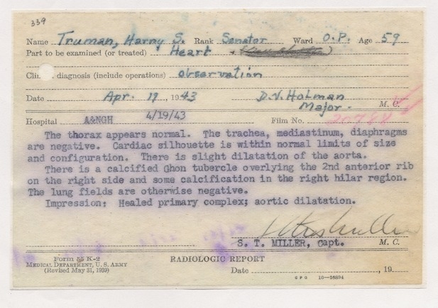 Radiologic Report for Senator Harry S. Truman