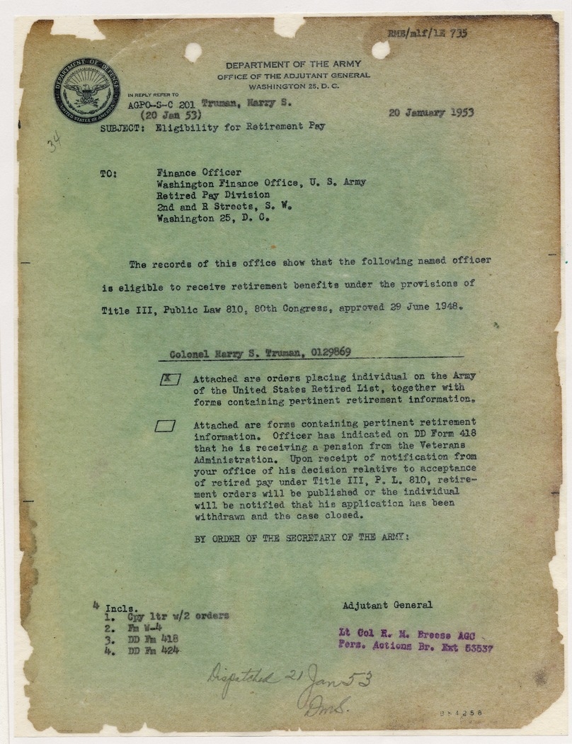 Memorandum from Lieutenant Colonel R. M. Breese to Finance Officer