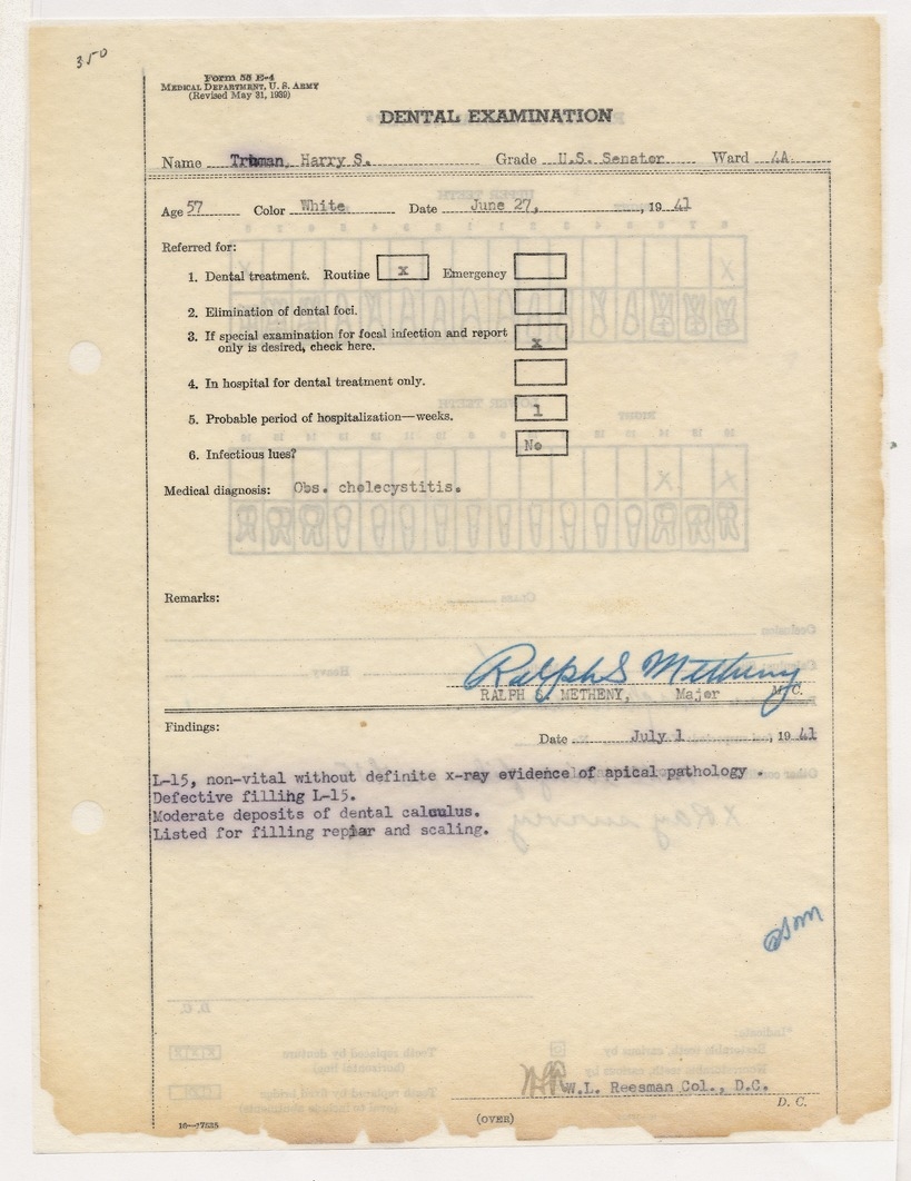 Dental Examination for Senator Harry S. Truman