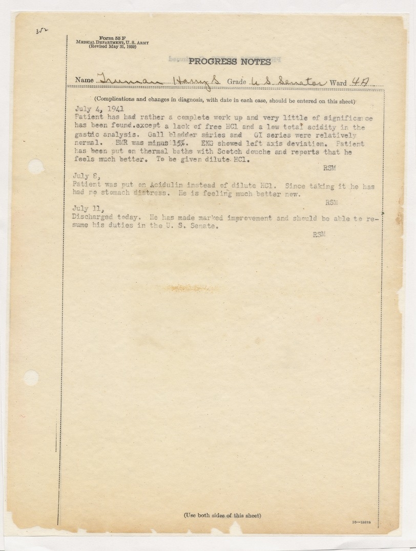 Progress Notes for Senator Harry S. Truman from July 4 through July 11, 1941