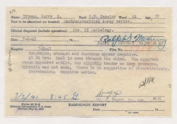 Radiologic Reports for Senator Harry S. Truman