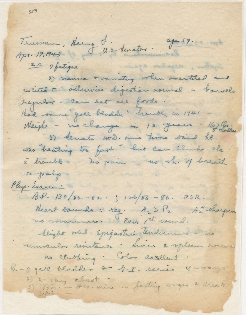 Handwritten Examination Notes by Major D. V. Holman for Senator Harry S. Truman