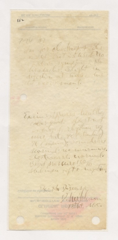 Handwritten Exam Notes by First Lieutenant D. Kirkham for Senator Harry S. Truman