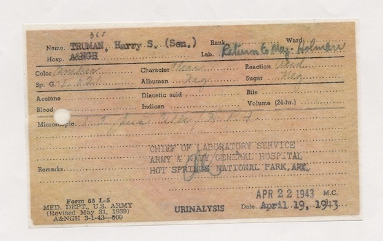 Urinalysis Results for Senator Harry S. Truman