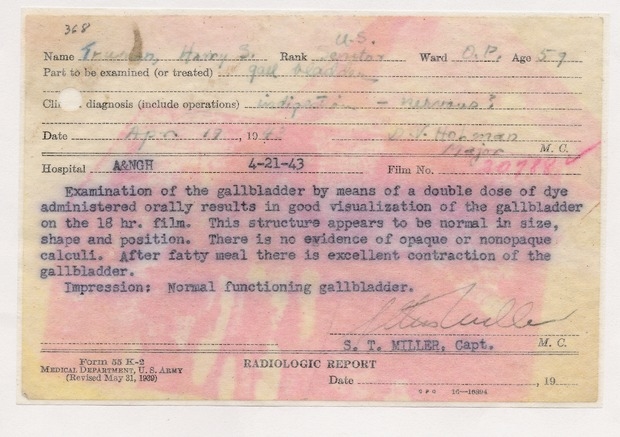 Radiologic Report for Senator Harry S. Truman