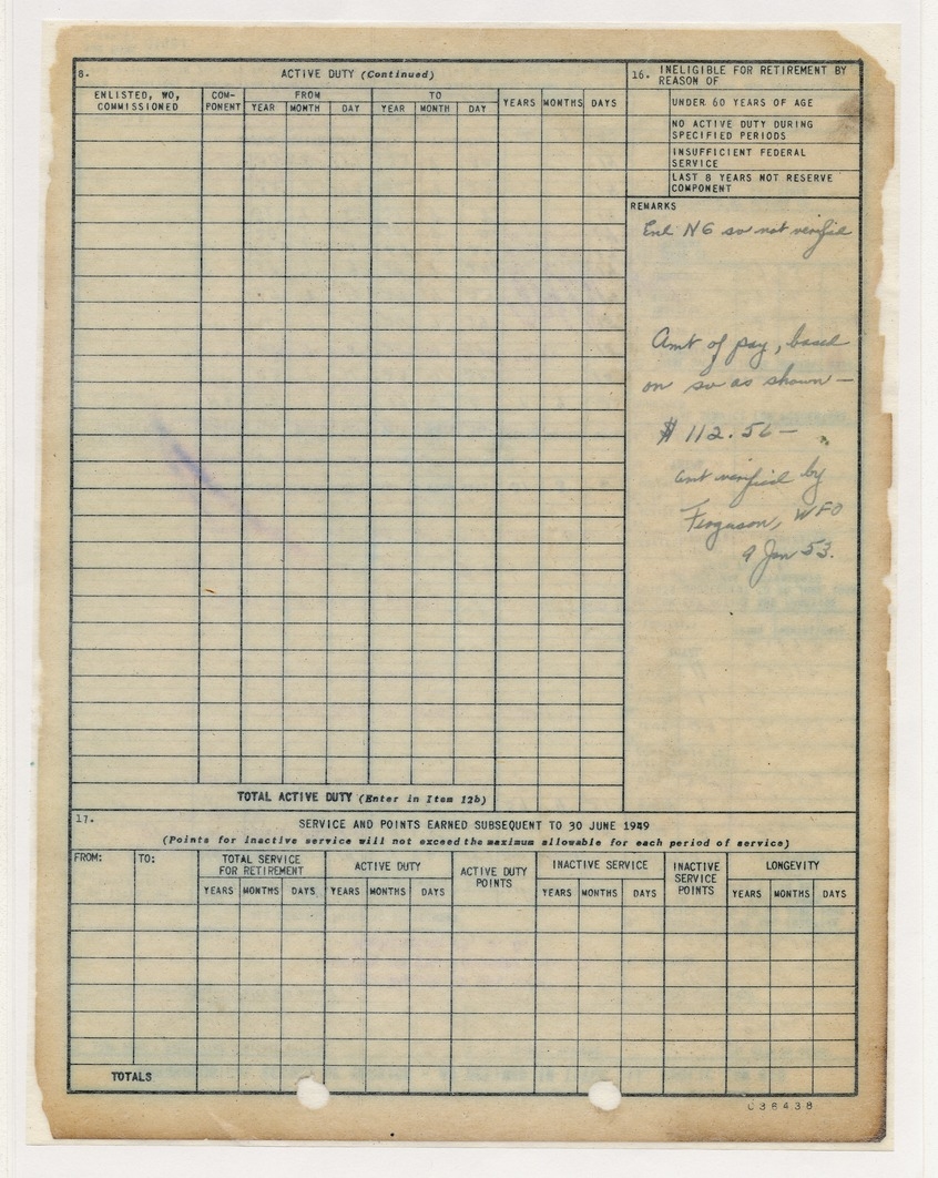 Certification of Information for Retirement Pay for President Harry S. Truman with Attached Chronological Record of Service