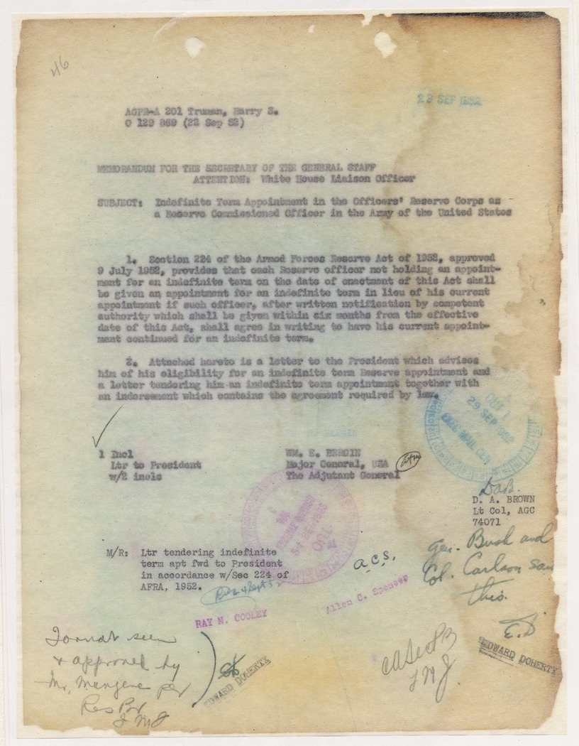 Memorandum from Major General William E. Bergin to White House Liaison Officer