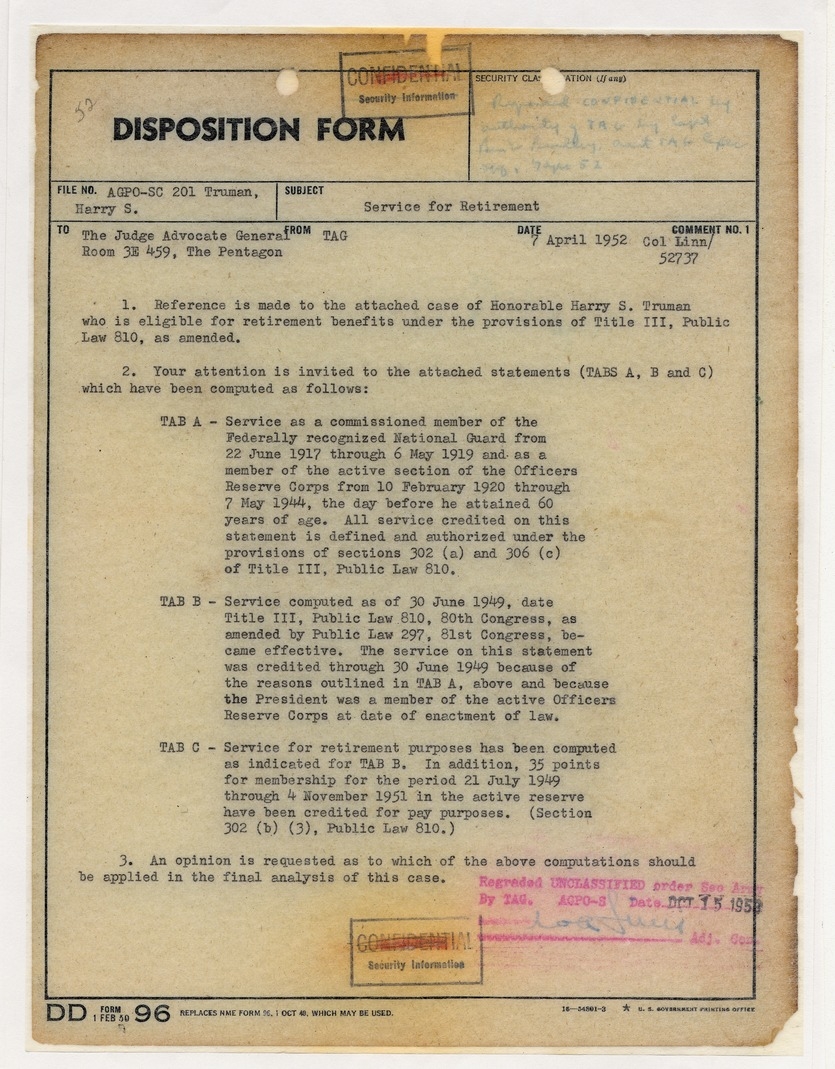 Disposition Form From William E. Bergin to The Judge Advocate General