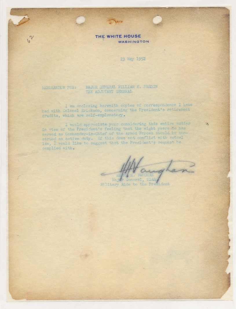 Memorandum from Major General Harry H. Vaughan to Major General William E. Bergin